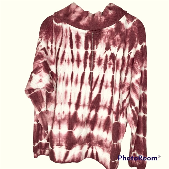 Anthropologie Pilcro Pink White Waffle Knit Thermal Cowl Neck Top M - Picture 2 of 5